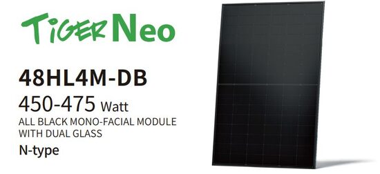 Saules panelis Jinko Tiger Neo N-Type 455W, Full Black, single-sided with double glass 22,77 %