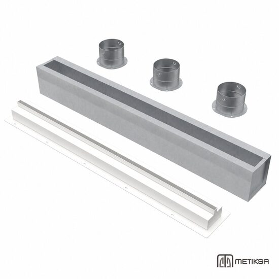 1000mm Lineārais iebūvējamais difuzors ar difuzora kasti, 3x75mm pieslēgumi